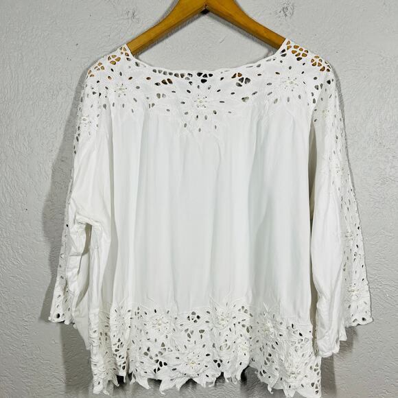 Vintage Marcia & Me Poinsettia Trim Tunic White Casual Holiday White - M - Picture 3 of 4